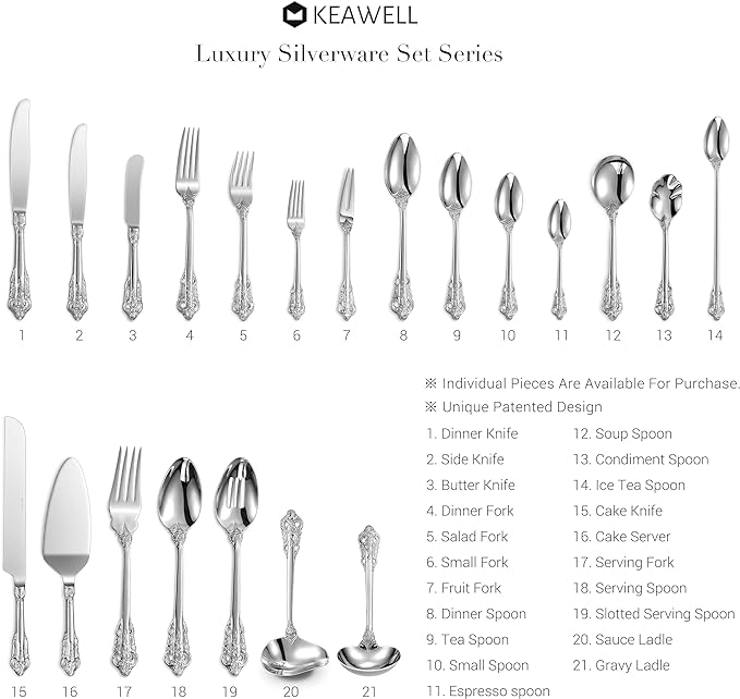 KEAWELL 2-Piece Gorgeous Large Serving Spoon, 18/10 Stainless Steel, Fine Large Serving Spoon, Sturdy Tablespoon, Dishwasher Safe, 9.4" (Silver)