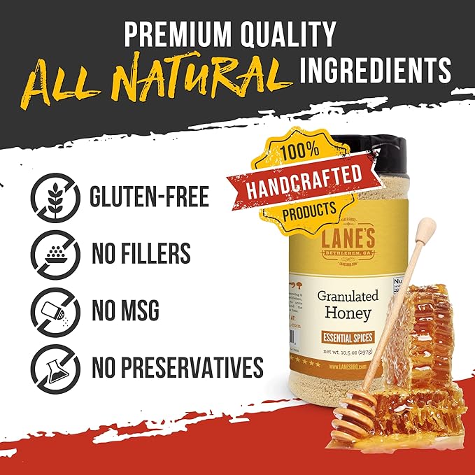 Lane's Granulated Honey Seasoning, All-Natural Caramelized Granulated Powdered Honey Dust Blend with Honey Sugar Cane, No MSG, Made in USA, 10.5 Oz