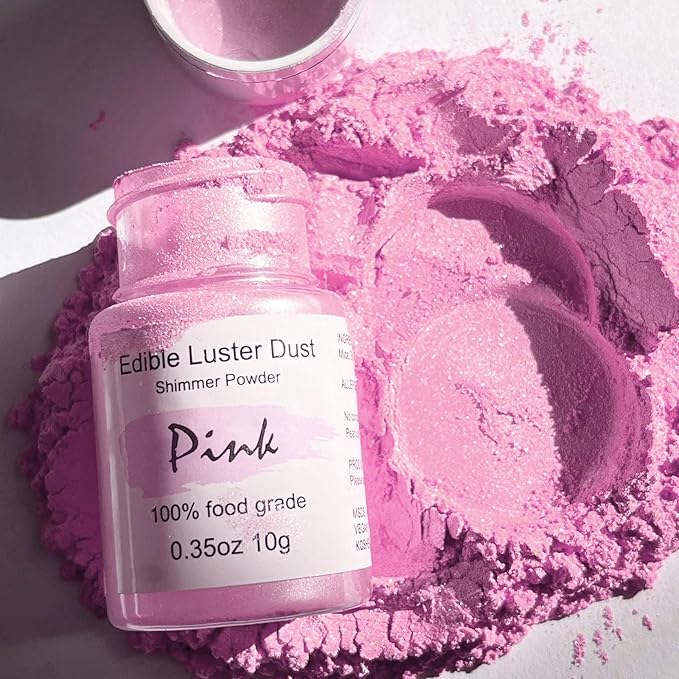 Hot Pink Edible Luster Dust for Cake Decorating ??10g Colaele Shimmering Edible Glitter Dust for Chocolates, Metallic Food Coloring Powder for Edible Glitter for Drinks Cocktails, No Gluten,Vegan