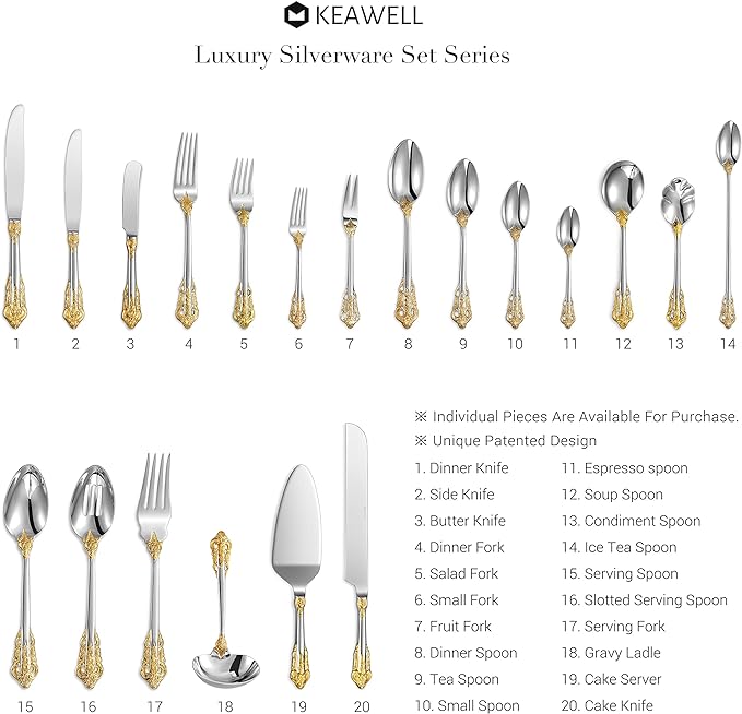 KEAWELL Gorgeous 6.9" Butter Spreader, 18/10 Stainless Steel, Set of 4, Gold Accent Butter Knife