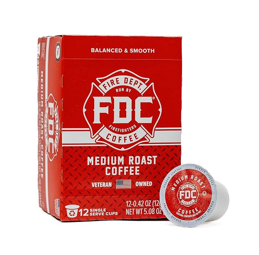 Fire Department Coffee - Gives Back to Firefighters - Original Medium Roast Coffee Pods - Balanced & Smooth - Roasted in the USA - Premium K Cups - Veteran Owned - 12 Single Pods