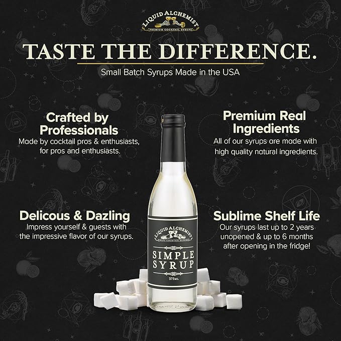 Liquid Alchemist Simple Syrup for Cocktails - Real Ingredients Make our Simple Sugar Syrup the Perfect Old Fashioned Mix - Non-GMO, Gluten Free & Vegan (25.4 oz)