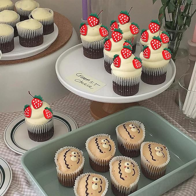 YCTHUNFISH 30 Pack Strawberry Cupcake Toppers Red Glitter Strawberry Cupcake Picks for Fruit Baby Shower Kids Birthday Summer Berry Cupcake Decorations Party Supplies