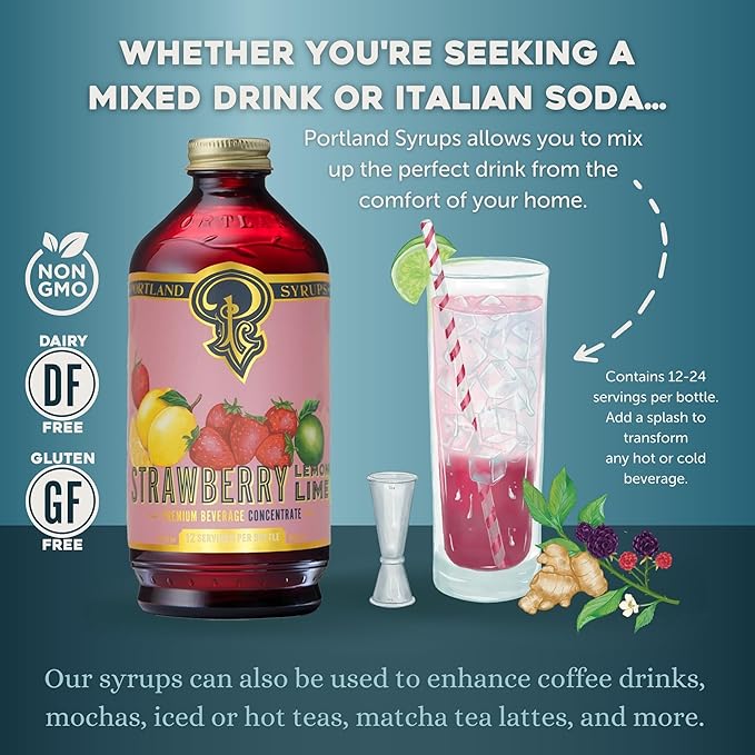 Portland Syrups Strawberry Lemon-Lime 2-Pack, 24 Fl Oz, 2 Pieces, Bottle