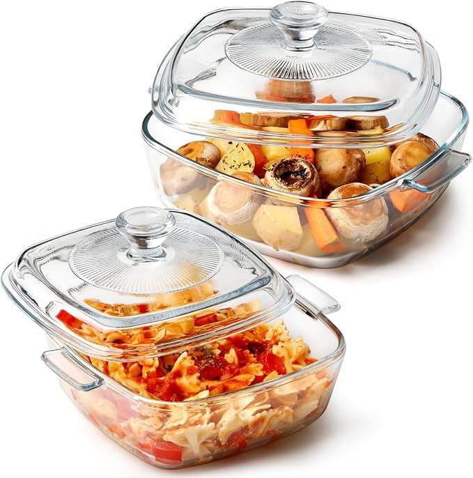 NUTRIUPS Mini Glass Casserole Dish with Lid Oven Safe Square Casserole Dish Set 2 Pack (5.9in+6.8in) Microwave Bowl With Glass Lid ç«?.8L+1.2Lç«?"<div>