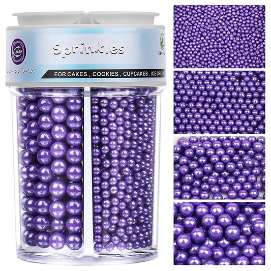 Halloween Sprinkles for Cake Decorating, Purple Pearl Sprinkles 4 Sizes Mix for Cake Cupcake Cookie Baking Donuts Ice Cream Toppings