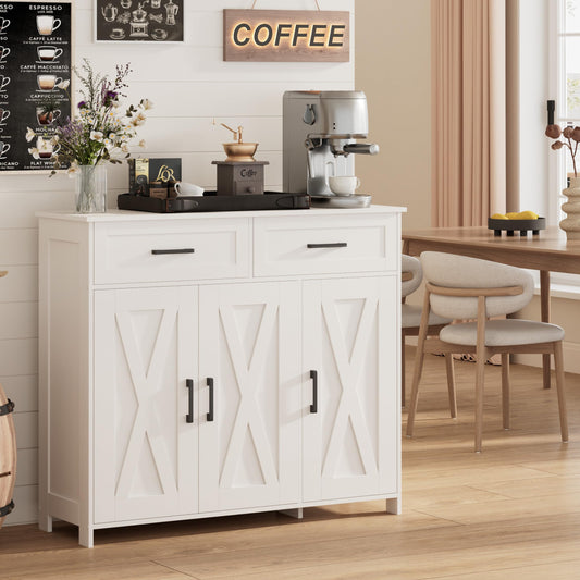 Homhedy Coffee Bar Storage Cabinet with Drawers, Kitchen Buffet Cabinet