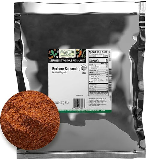 Frontier Co-op Berbere Seasoning, 1lb Bulk Bag, Organic & Natural Berbere Spice Blend - Premium Spicy Seasoning for Ethiopian Food & More, Kosher