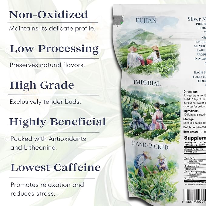 TODICAMP USDA Organic Silver Needle Tea - 3 Oz of Loose Leaf Silver Needle White Tea - Loose Leaf White Tea Leaves