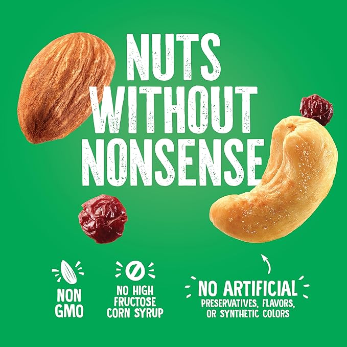 Emerald Nuts Cashews and Almonds with Dried Cranberries 7 Ct (1-Pack) | 100-Calorie Individual Packs of Nut Blend and Dried Fruit | Kosher Certified, Non-GMO, Contains No Artificial Preservatives, Flavors or Synthetic Colors
