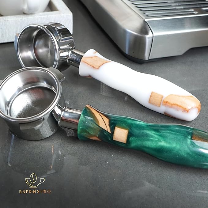 54mm Bottomless Portafilter Modern Handle ??Includes Stainless Steel Naked Basket ??Fits Breville Barista Express & 54mm Breville Espresso Machines - Espresso Machine Accessories ??White