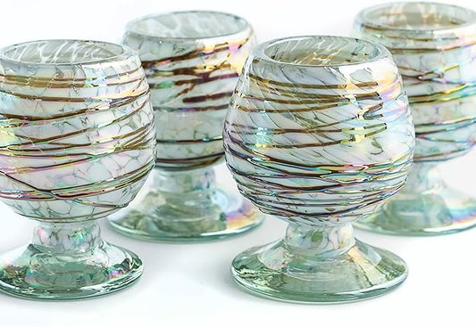 Authentic Mexican Tequila Hand Blown Shot Glasses - Set of 4-2 oz - Mini Glass Snifters - Heavy Base - Cognac (Frosty Fusion)