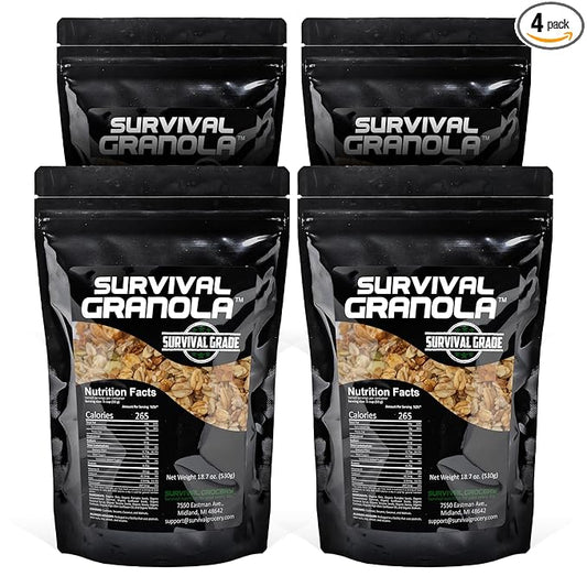 Survival Grocery Organic Ancient Grain Survival Granola??- Gluten Free, Non-GMO, No Added Sugar, High Protein Snack With Nuts, Seeds, Coconut, and Honey - Ideal for Breakfast, Cereal, Yogurt, or Snack (74.80 oz./4 Bags)