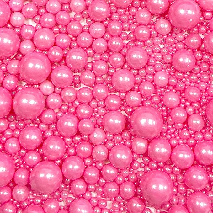 Sprinkles Edible Pink Pearl Sugar Sprinkles Candy 142g/5.01oz Mix Size Pink Pearls Baking Cupcake Toppers Cookie Ice Cream Decorations for Wedding Parties Valentines Day Halloween Christmas
