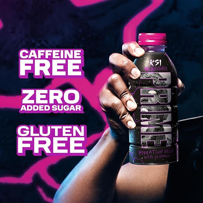 PRIME Hydration KSI THE NIGHTMARE, Sports Drinks, Electrolyte Enhanced to Replenish Fluids, 250mg BCAAs, B Vitamins, Antioxidants, Low Sugar, 16.9 Fluid Ounce, 12 Pack