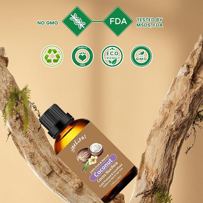 yethious Coconut Oil for Skin 100ML, Coconut Essential Oil for Diffuser Candle Making Soap, Fragrance Oil Scented Oil for Car Freshies Soy Candles, Home Aromatherapy/Hair Care 3.38 Fl Oz