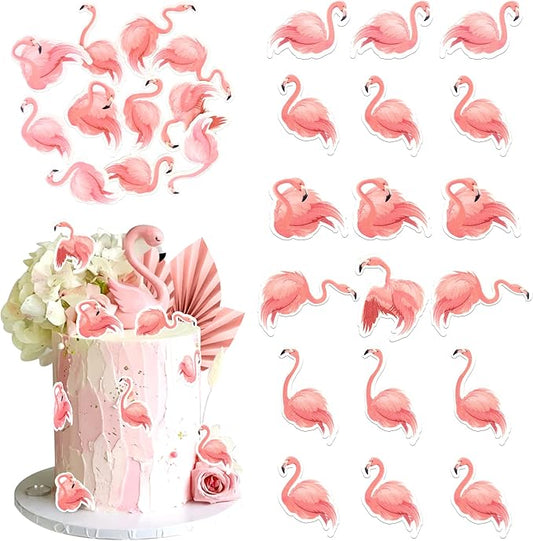 Rsstarxi 60 Pack Edible Flamingo Cupcake Toppers Rice Paper Tropical Aloha Luau Cupcake Picks for Summer Hawaiian Theme Birthday Wedding Party Cake Decorations Supplies