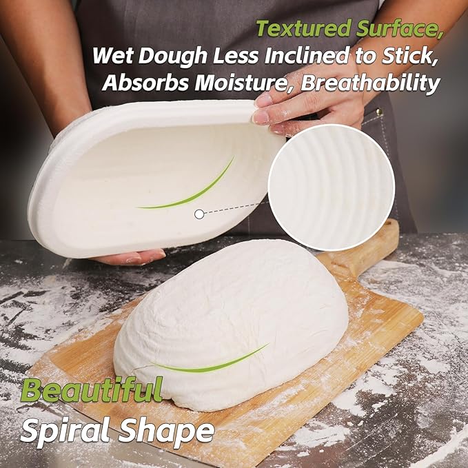 Pulp Round Sourdough Bannetons Bread Proofing Basket Set 2 Round and Oval Baking Supply with Linen Liners for Professional and Homemade Artisan Bread