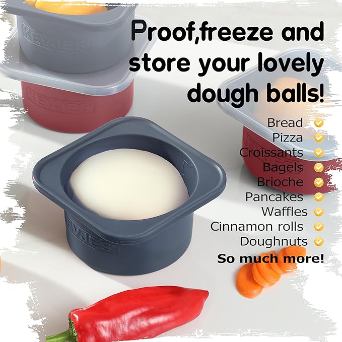 1000ml PLUS Pizza Sourdough Proofing Containers with Air-tight Lids for DIY family Artisan Pizza,Bread,Bagel-Food Grade Silicone -Freezer, Fridge, Dishwasher Safe-2 Pack (Blueberry)