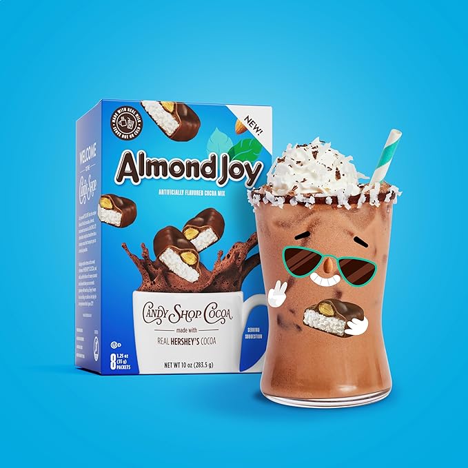 Candy Shop Cocoa Almond Joy Cocoa Mix, Hot Chocolate, Make Hot or Iced Cocoa, Made With Real Milk, Gluten Free, 1.25 oz packet (24 count)