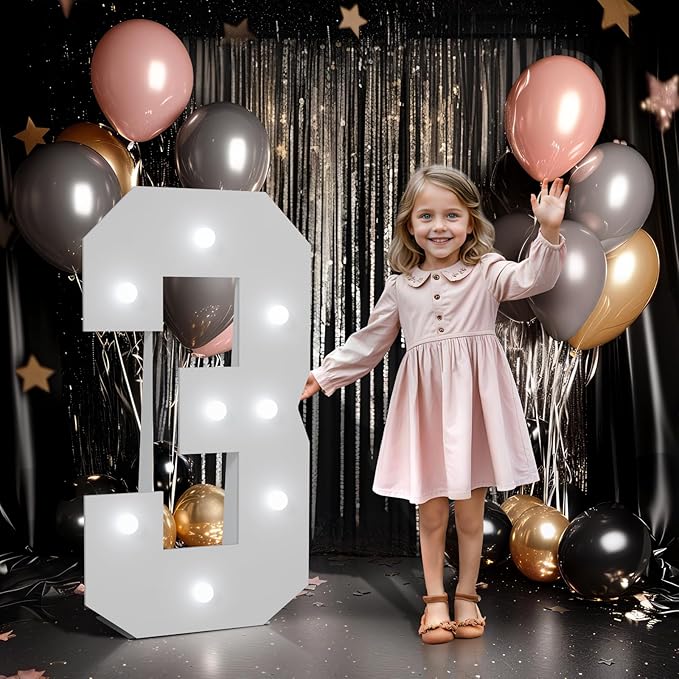 Imprsv Marquee Numbers Large 3rd-Birthday Decorations: 3ft Light Up Number Balloon for Party Big 3 Year Old Girl Boy Third Birthday Decoration Anniversary Foam Board Wall