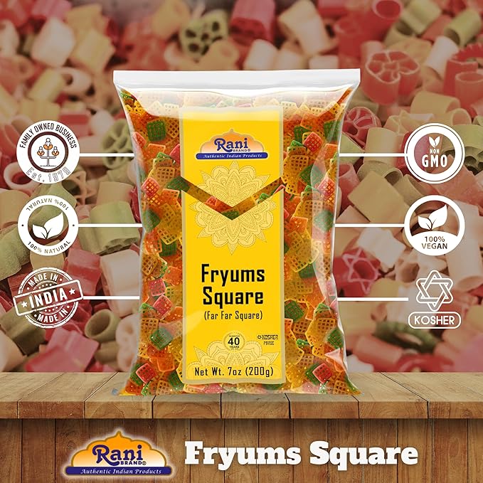 Rani Far Far / Fryums (Wheat & Tapioca Pellet) Square Shape 7oz (200g) ~ Vegan, Kosher, Uncooked, Used to Make Papad, Bhungra / Chip Snack