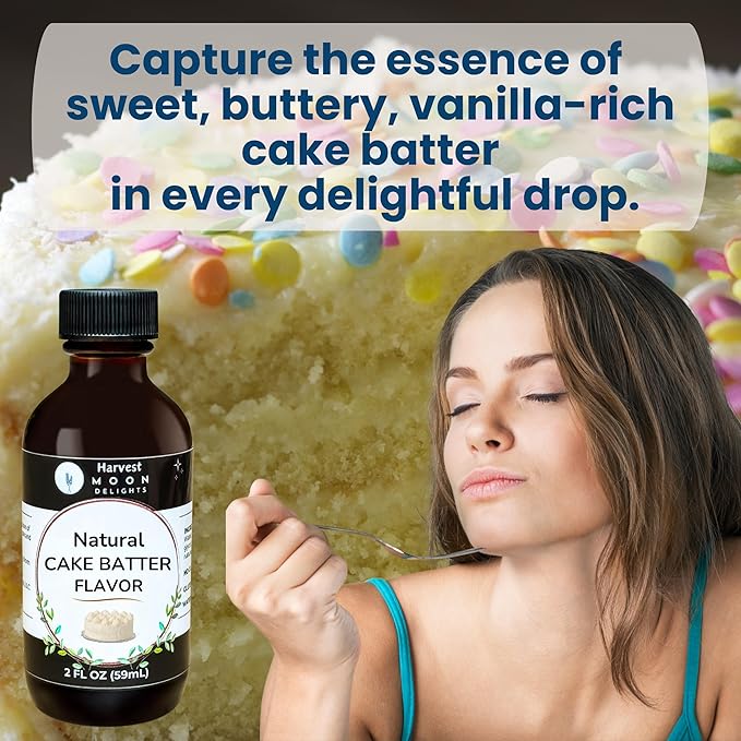 Natural Cake Batter Extract - 2 oz - Water-Soluble - By Harvest Moon Delights - Cake Batter Extract for Baking, Ice Cream, Drinks, and Candy - Flavoring, Sugar Free