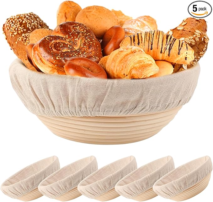 9 inch Round Banneton Bread Proofing Basket Sourdough Bread Baking Supplies Set of 5 Sourdough Starter Kit Baking Gifts
