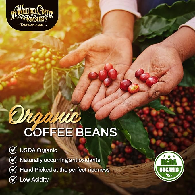 Mt. Whitney Organic Papua New Guinea, Medium Dark Roast, Low Acid Coffee (Whole Bean, 12oz)