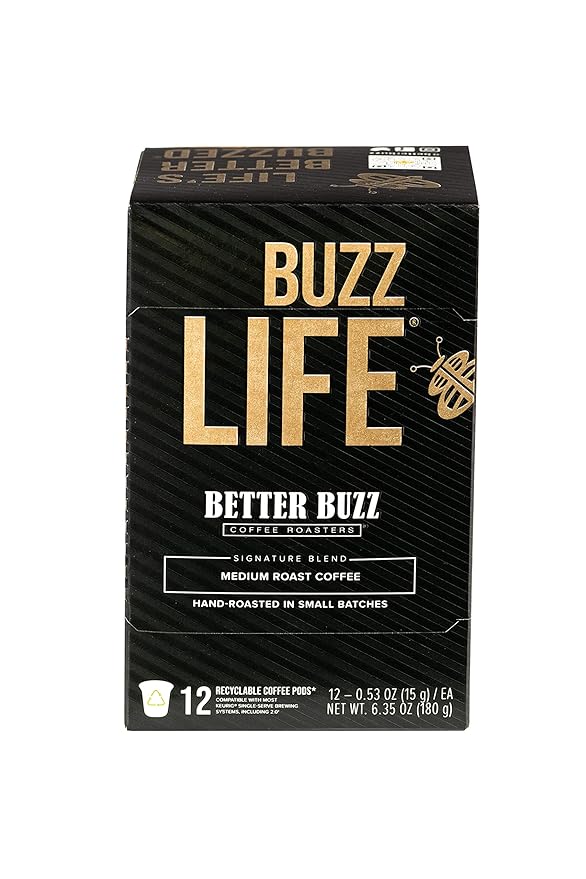 Better Buzz Life Blend (Buzz Life) Single Serve Coffee Pods Medium Roast, 12 Count (Pack of 1), Small Batch Roasted Arabica Coffee Beans, K-Cup Compatible