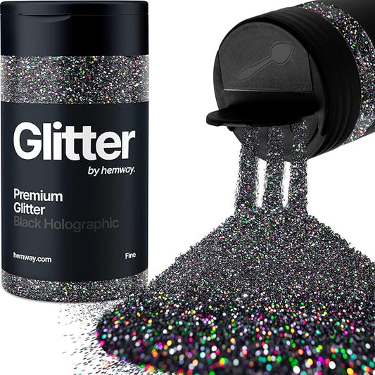 Hemway Premium Glitter Shaker - Black Holographic | 130g Fine Metallic Flake Sequins for Resin & Epoxy Crafts | Craft Supplies for Tumblers, Festival, Art