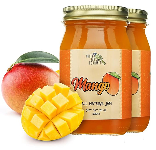 Green Jay Gourmet Mango Jam - All-Natural Fruit Jam with Mango & Lemon Juice - Vegan, Gluten-free Jam - Contains No Preservatives or Corn Syrup - Made in USA - 2 x 20 Ounces