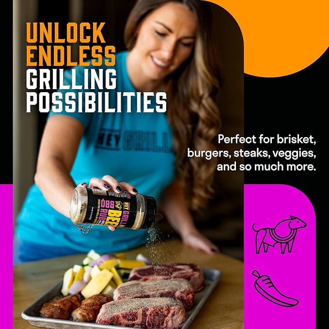 Hey Grill Hey | Beef Rub 11.7 oz | NBBQA Award Winning Rub. Geat brisket seasoning, burger seasoning, steak seasoning, veggies and more.