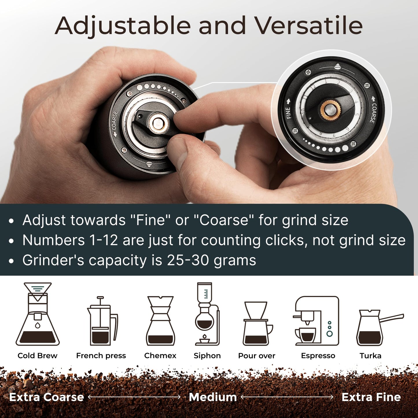 Premium Manual Coffee Grinder for Espresso, Pour Over & French Press with Stainless Steel Conical