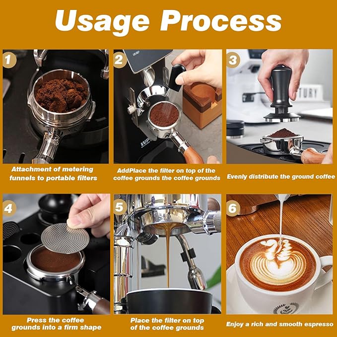 58mm Espresso Accessories Kit, Spring Loaded Calibrated Espresso Tamper, Wdt Tool Espresso and Silicone Tamper Mat,Dosing Funnel, Coffee Puck Screen and 12 Replacement Needles Fit 58mm Portafilters