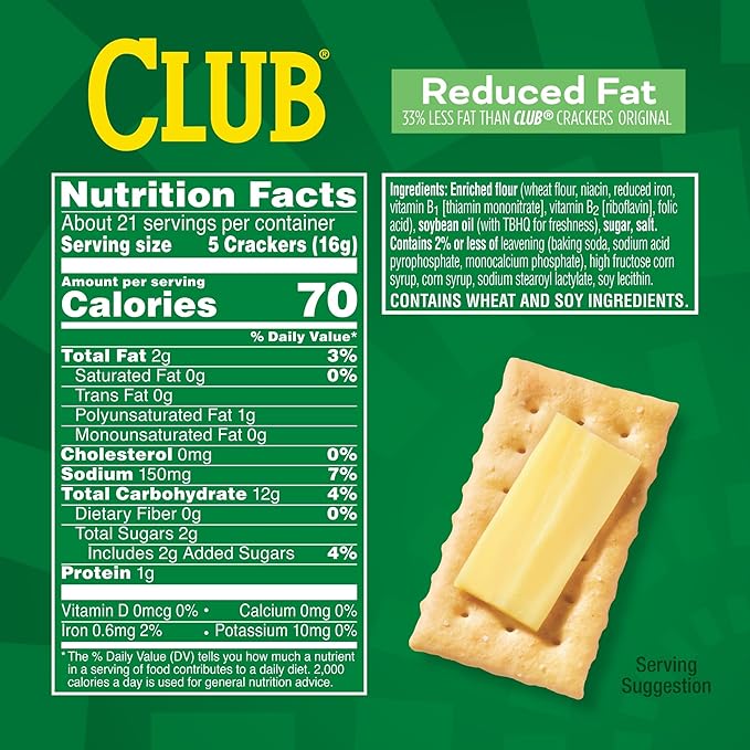 Club Crackers, Lunch Snacks, Snack Crackers, Reduced Fat, 11.7oz Box (1 Box)