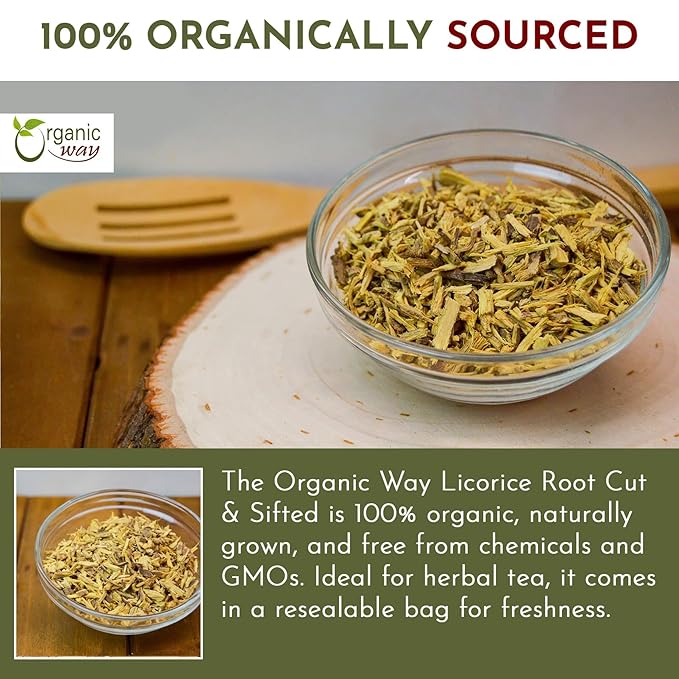 Organic Way Premium Licorice Root Cut & Sifted (Glycyrrhiza glabra) - Healthy Digestion | Organic & Kosher Certified | Vegan | Non GMO & Gluten Free | USDA Certified | Origin - Albania (1 LBS)