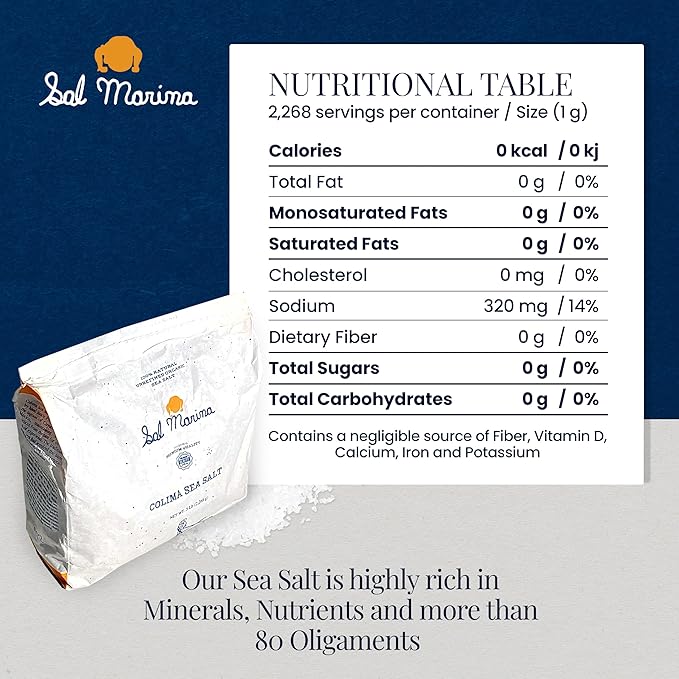 SAL MARINA | Unrefined Colima Sea Salt 5lbs - Harvested Hand | Kosher Salt 100 Percent Natural - Vegan Gluten Free Organic Table Salt Seasoning Food