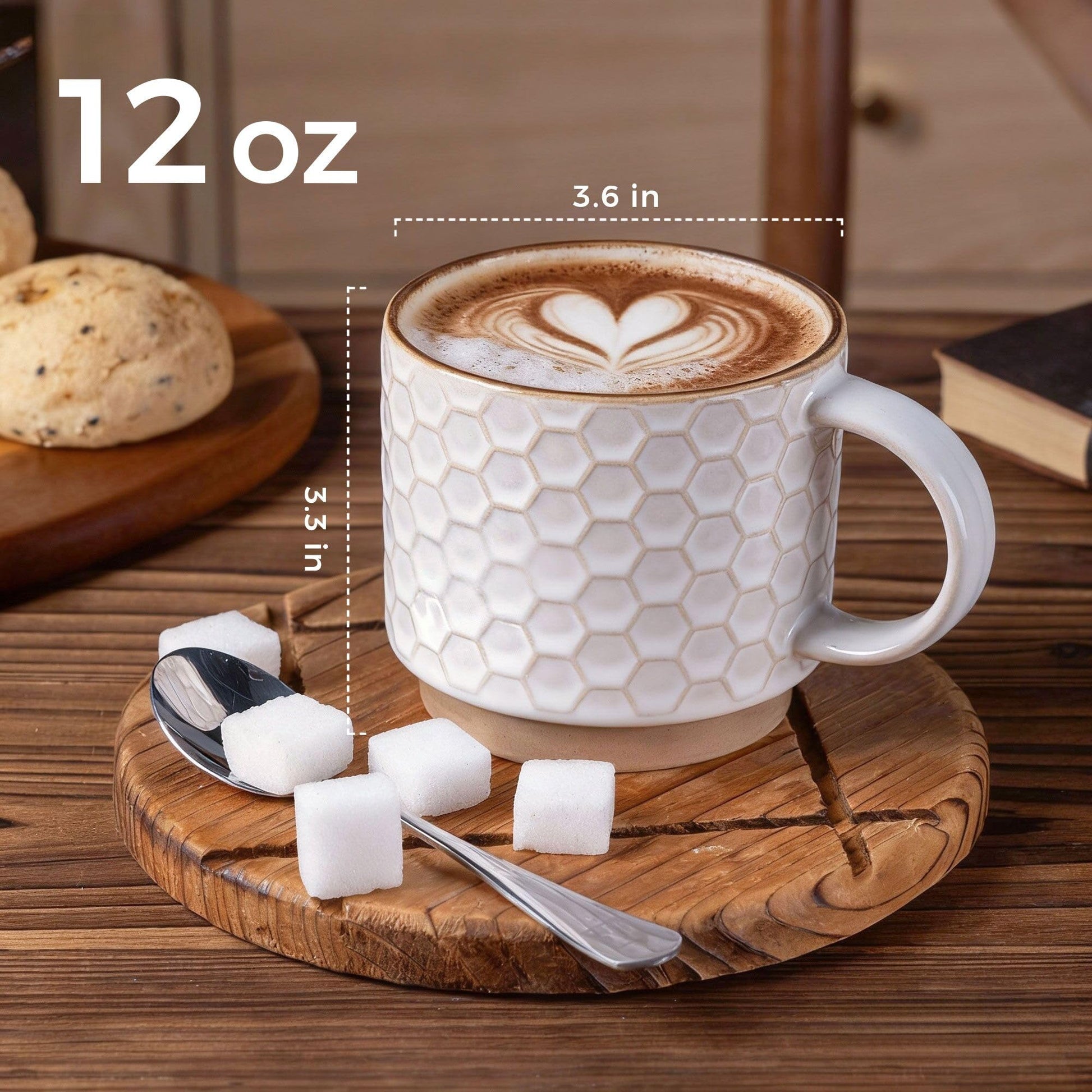GBhome 12 OZ Stackable Coffee Mugs Set of 4, Ceramic Coffee Cups Set