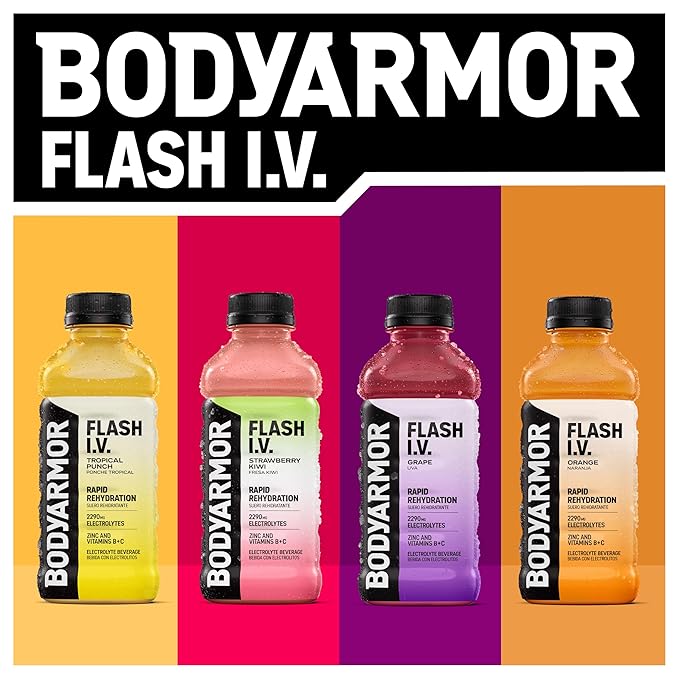 BODYARMOR Flash I.V. Electrolyte Beverage, Cucumber Lime, Hydration Drink with Coconut Water For Rapid Rehydration, Post Workout Recovery, 20 Fl Oz (Pack of 12)