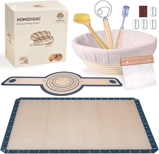 Banneton Bread Proofing Basket, 9 Inch Round Sourdough Bread Baking Supplies, Bread Making Starter Kit, Proofing Baskets for Baking, Perfect Baker's Gift Set