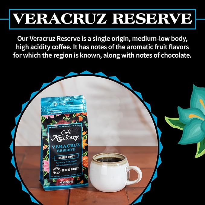 Caf챕 Mexicano - Veracruz Reserve Ground Coffee - Specialty Arabica Coffee Sourced from Mexico - 12 oz. Bag
