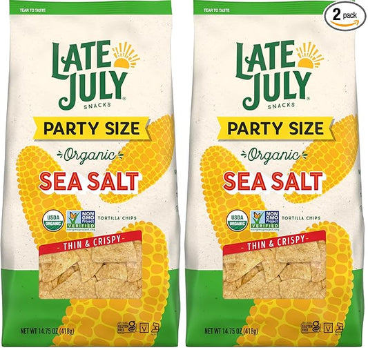 Late July Snacks Thin And Crispy Organic Tortilla Chips Sea Salt, 14.75 Oz (Pack of 2)