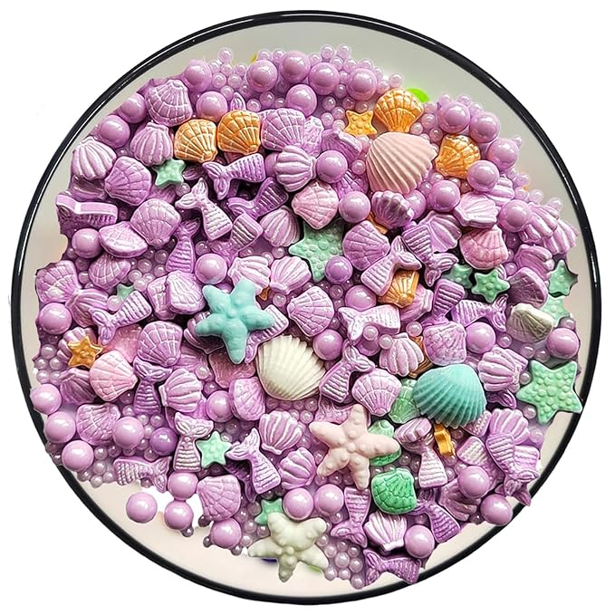 Sentovac Purple Mermaid Sprinkle Edible Decorating Ocean Sprinkles for Cake Cupcake Topper Cookie Baking Decorations Starfish Shell Pearl Mermaid Candy Mix Mermaid Party Birthday Cake Decorations