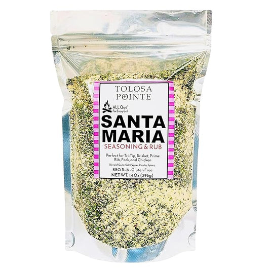Tolosa Pointe All Que Santa Maria Seasoning & BBQ Rub for Chicken, Steak, Pork, Ribs, Prime Rib Roast, BBQ Seasoning, Grill, Gluten Free, 14 Oz (396g)