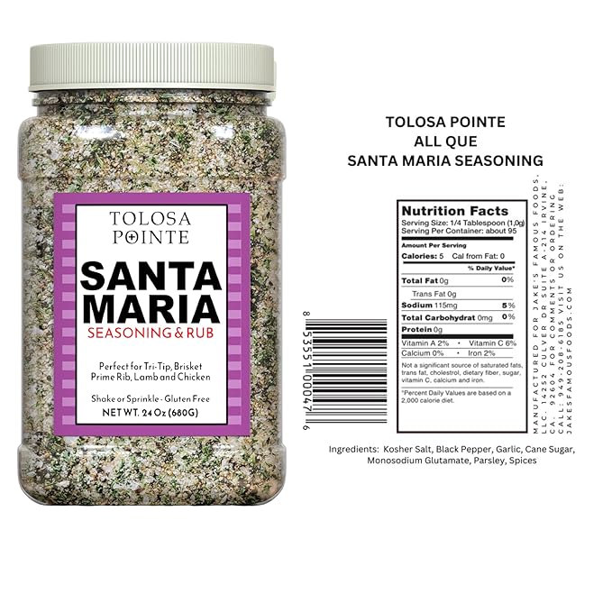 Tolosa Pointe Santa Maria Seasoning & BBQ Rub 24oz ??Authentic California Blend, Gluten-Free, No Preservatives ??Multipurpose Grill Seasoning for Tri-Tip, Steak, Chicken, Pork, Vegetables (1 Pack)