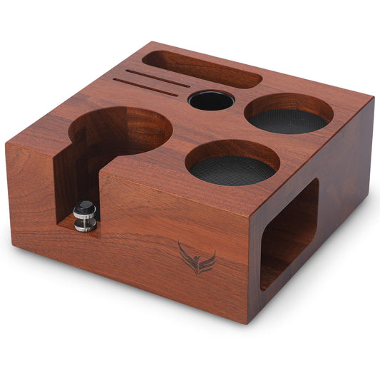 KNODOS Espresso Accessories Organizer Box 58mm Tamping Station Rosewood Espresso Tools Stand for