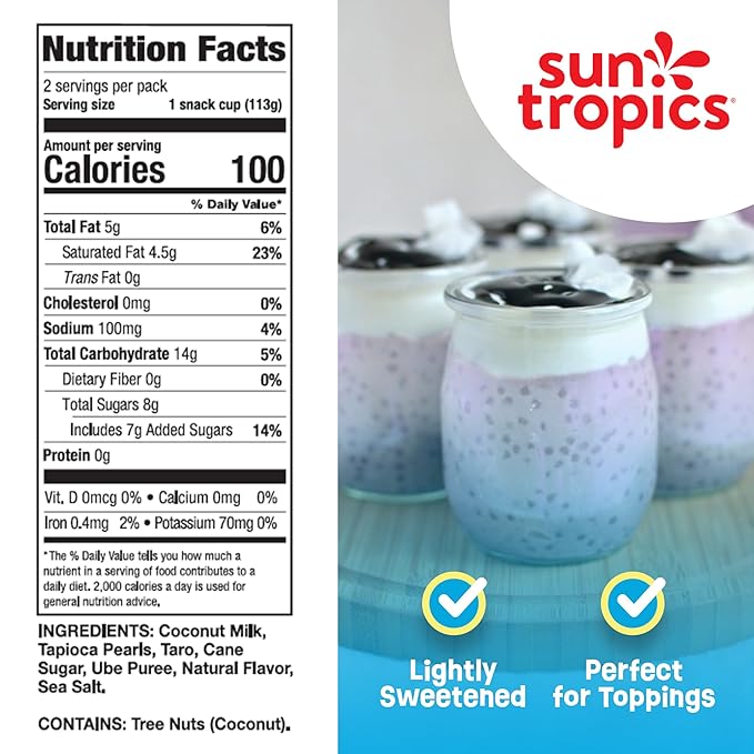 Sun Tropics Tapioca Pudding, Ube Taro | Vegan Dairy Free Pudding | Gluten Free, Non-GMO Project Verified | Ready-to-Eat Cups | 4oz (Pack of 12)