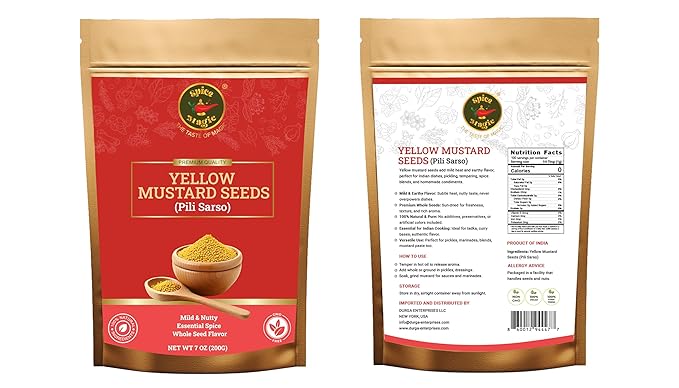 Spice Magic Yellow Mustard Seeds ??Whole | Bold, Earthy Flavor for Pickles, Curries & Spice Blends ??7 oz Resealable Pouch (7 OZ, Yellow Mustard Seeds)