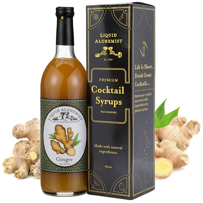 Liquid Alchemist Ginger Syrup for Cocktails - Real Ingredients Make our Liquid Ginger Puree for Cocktails the Perfect Moscow Mule Syrup - Our Non-GMO Vegan Drink Mixer Lasts Up to 2 Years (25.4 oz)